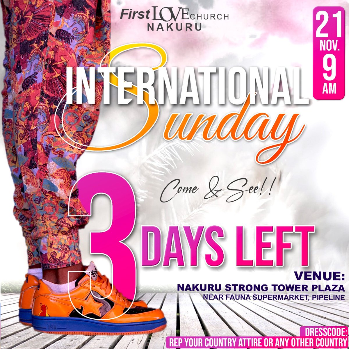 Our favourite day of the week is almost here ☺️
Get your attire ready 💃🕺
See you on Sunday for a blessed time in the presence of the Lord as we celebrate different cultures around the world 🌍🌎

#InternationalSunday 
#21November 
#nakuru 
#FirstLoveChurch