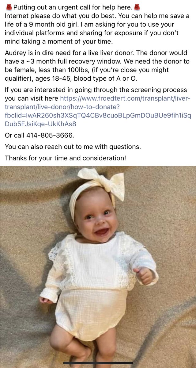 Shamelessly asking for your likes and retweets to help me get the word out for Audrey, who can’t yet do it herself. She is in need of a part of someone’s liver 🙏