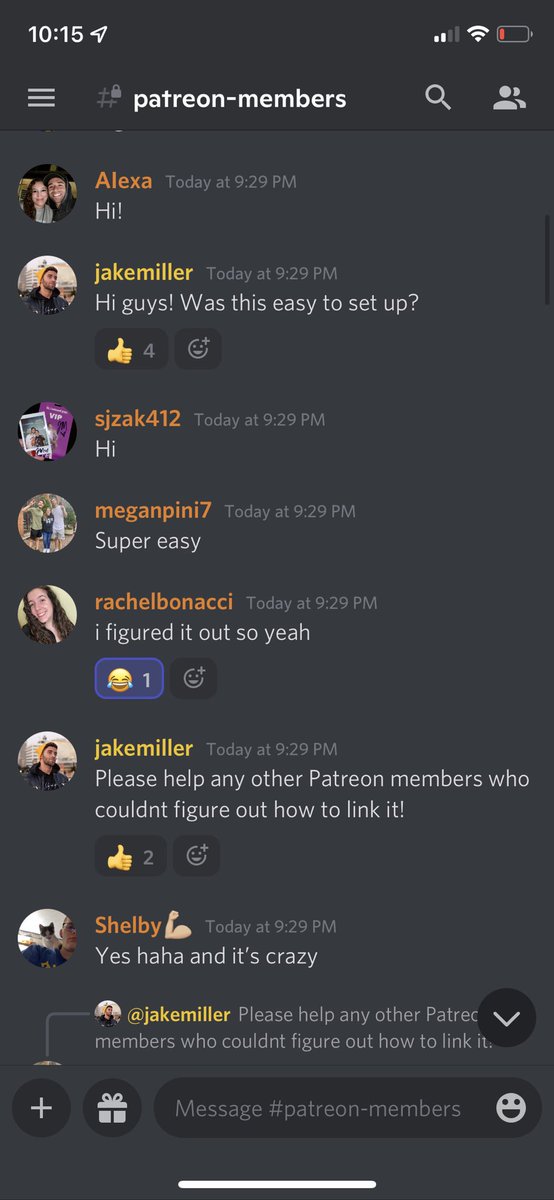 meganpini7's tweet photo. This discord app is soo cool!!! There is even a Patreon group chat!! @jakemiller https://t.co/K1KbRoMMsJ