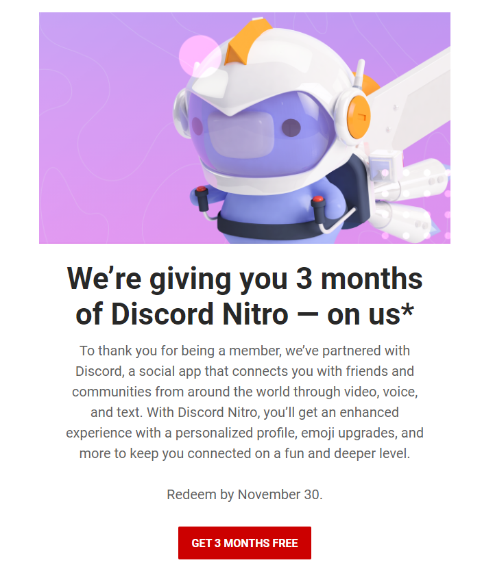 Discord Nitro 3 months. Wohooooo!

Picking winner in 24 hours!!!

Retweet to Enter! Good luck!!!!! <3