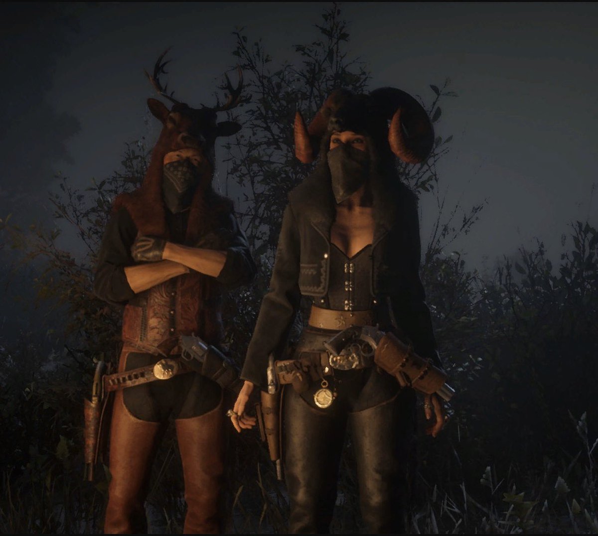 OSP_Kitty's tweet photo. Just a couple of crazy animals. 

(My character with my boyfriend’s character)
#RedDeadOnline https://t.co/Ct8L4FWhik