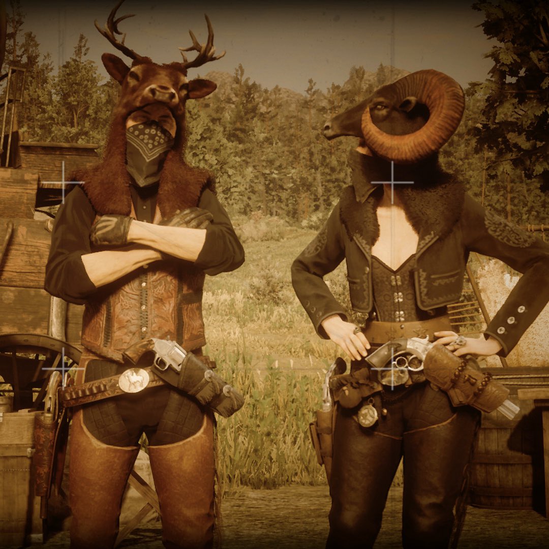 OSP_Kitty's tweet photo. Just a couple of crazy animals. 

(My character with my boyfriend’s character)
#RedDeadOnline https://t.co/Ct8L4FWhik
