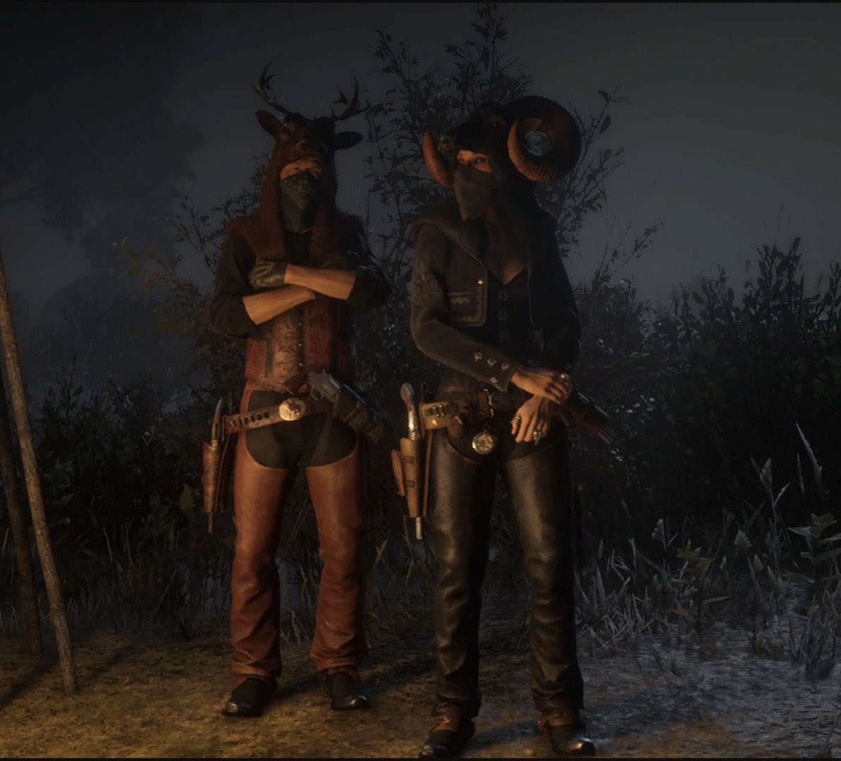 OSP_Kitty's tweet photo. Just a couple of crazy animals. 

(My character with my boyfriend’s character)
#RedDeadOnline https://t.co/Ct8L4FWhik