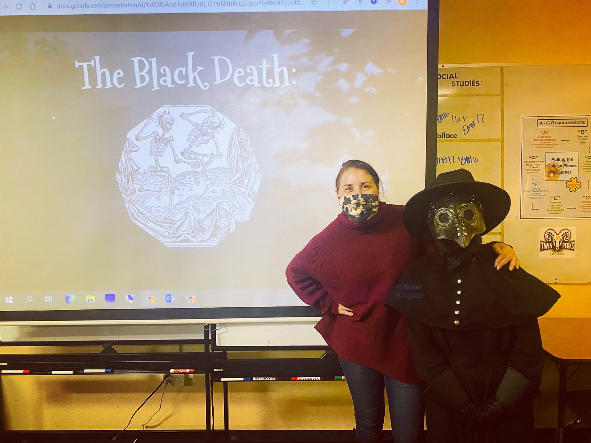 kfixsen3's tweet photo. 2021 vs 1348! Today, my students learned about the Black Death ☠️ ! One of my students asked if she could dress up like the plague doctor! So cool! https://t.co/cMkEDTOrm1