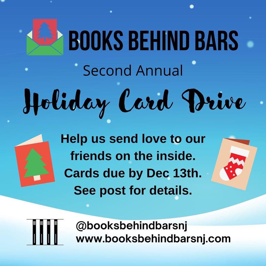 B3BooksNJ's tweet photo. Books Behind Bars is kicking off our second annual Holiday Card Drive! We need your help! See our website for details: 

https://t.co/DacYAV8oLF 

Please share! 💌❄️☃️ 

#BooksBehindBars #B2P #HolidayCardDrive #HolidayCardDrive2021 #CareNotCages #AbolishThePIC https://t.co/07zkBf4UTv
