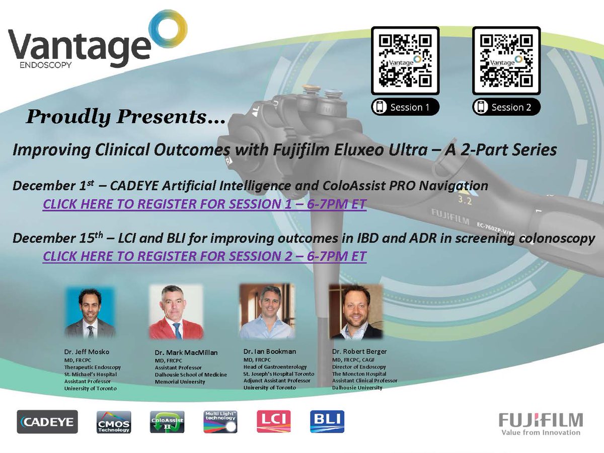 Dr. Ian Bookman will discuss advancements in adenoma and polyp detection using #LCI and introduce the BASIC classification using #BLI. Dr. Mark MacMillan will discuss the advancements in IBD using LCI and BLI. Moderated by Dr. Jeff Mosko.

To register: bit.ly/3Cgm9QJ