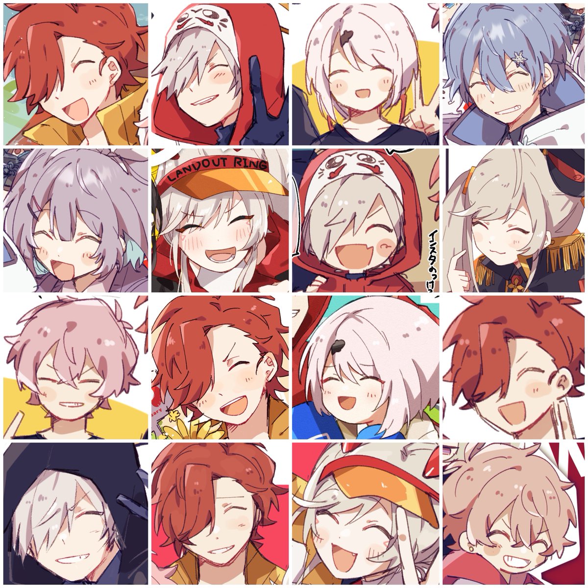 kuzuha (nijisanji) multiple boys hair over one eye red hair hood smile closed eyes hood up  illustration images