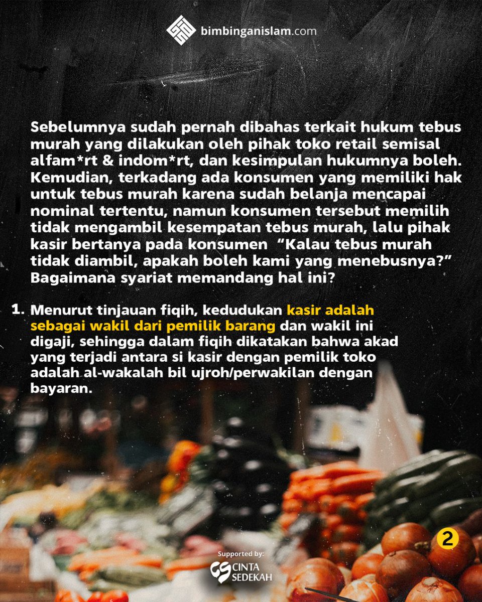 bimbingan_islam's tweet photo. Bolehkah Kasir Alfama*rt/Indoma*rt Membeli Tebus Murah Yang Tidak Diambil Pembeli?
https://t.co/E8qY6jqxIn
#tebus #tebusmurah #belanja #minimarket https://t.co/Z5kYmLgaT1