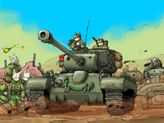 #この絵のここを見てほしい
弾を食らっていない車輌は汚れも少なく乗員もガックリしてないし履帯もピンと張っている…とか誰も見てねえだろうなぁ 