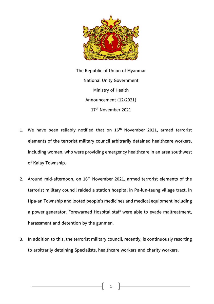 ZawWaiSoe4's tweet photo. #nugmoh #announcement #Kalay #Hpa_An #GenevaConventions #UNSCR #UNSCR2286 https://t.co/Tp1iUweMp1