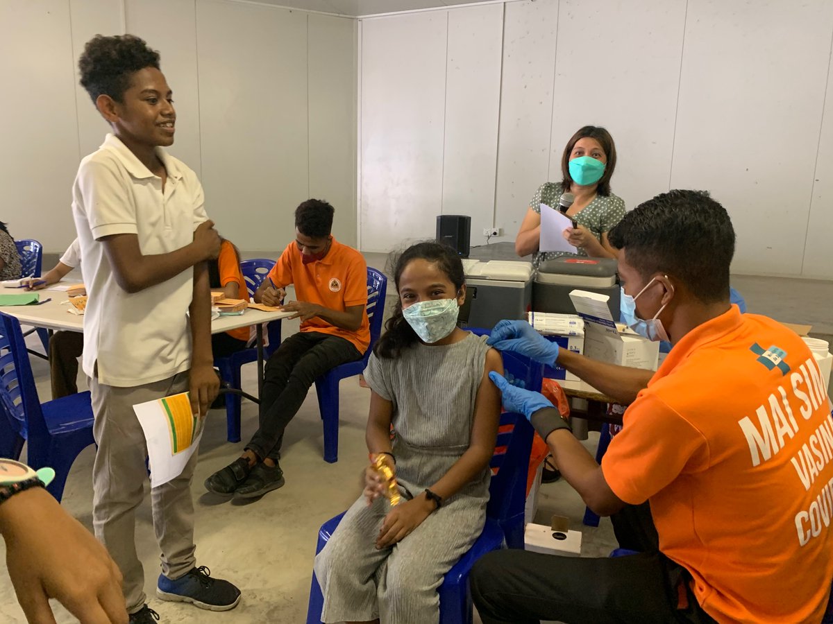 Very pleased to see my first daughter Michelle H. A. Da Costa getting her first Pfizer Vaccine at Timor Adventist International School (TAIS).