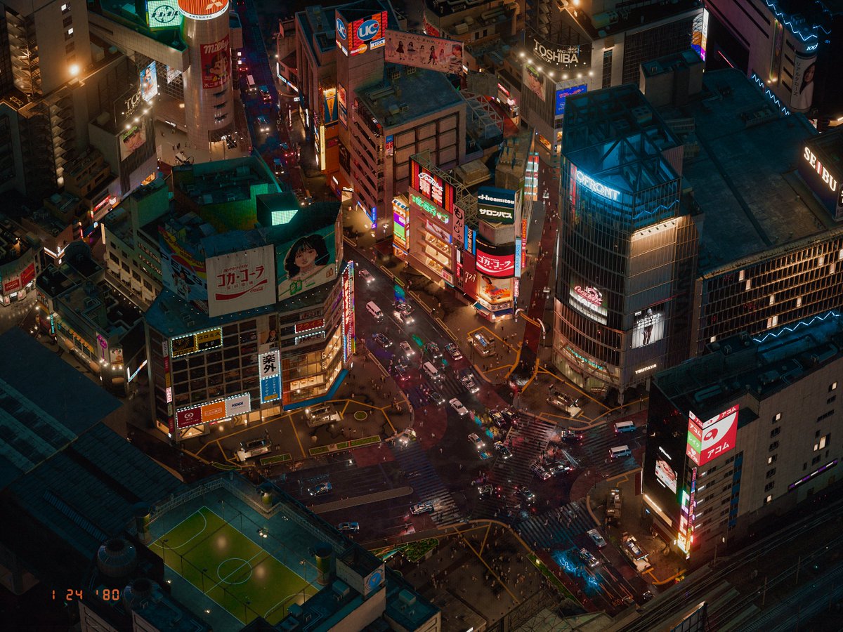 Zaoeyo's tweet photo. This is one of biggest scene I ever made on Cinema4D/Octane, I used ORBX to save lots of Vram. Shibuya model is bought from cgtrader, originally it has 1200 materials and will crash immediately if I click render button..I saved this shot using screenshot...😂 https://t.co/Wwu3ukaLPI