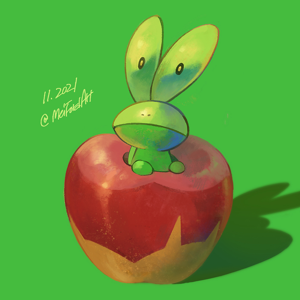 no humans pokemon (creature) green background solo apple food fruit  illustration images