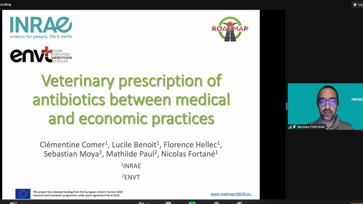 drwaseemshaukat's tweet photo. Nicolas Fortané @nfortane from @Paris_Dauphine presents interesting insights on antibiotics prescription in veterinary practice from veterinary medical and/or economic perspectives at the #ISESSAH2021 conference. #ISESSAH @isessah2021 @socioamagri @INRAE_Intl @env_toulouse https://t.co/uQ2zZZEUd7