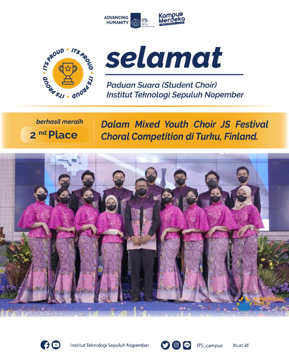 its_campus's tweet photo. #ITSPROUD

Selamat kepada ITS Student Choir yang berhasil meraih 2nd place Mixed Youth Choir JS Festival Choral Competition Turku, Finland.
Semoga dapat menjadi inspirasi serta semangat untuk tetap berkarya dan berprestasi!

#PSMITS
#KabinetSerenata
#PSMITSgoesInternational https://t.co/yw9iUSrpKa