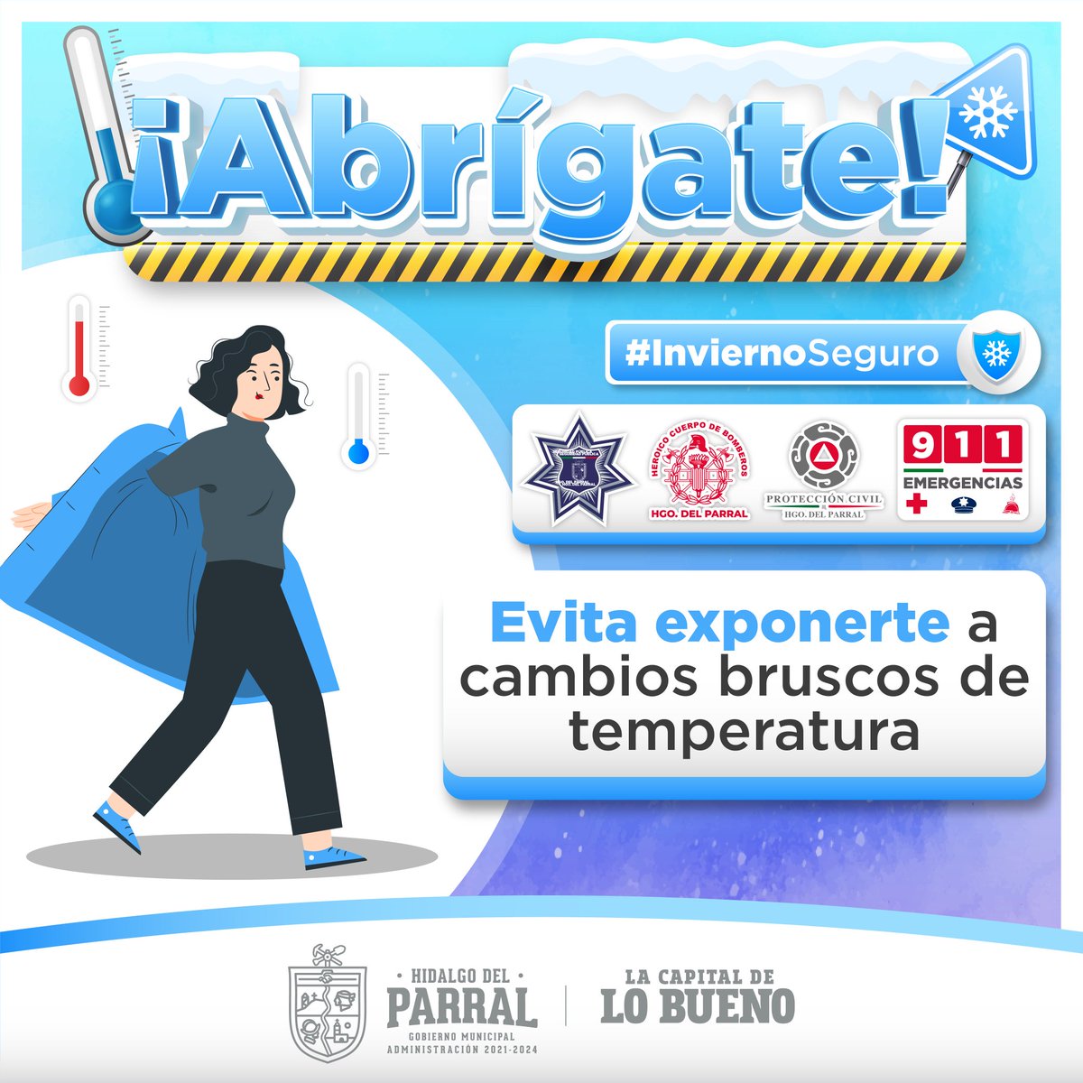 PCParral's tweet image. Se esperan descensos de temperatura en los próximos días, por lo que te invitamos a abrigarte bien antes de salir de casa y evitar cambios bruscos de temperatura.

¡Abrígate y tengamos un #InviernoSeguro!  👩🏻‍🚒👷🏻‍♀️👮🏻‍♀️