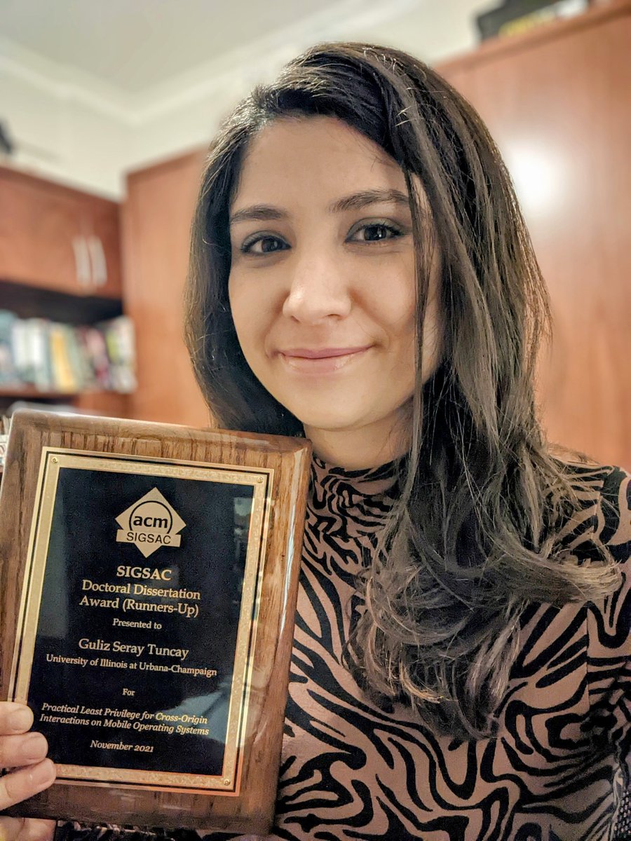gulizseray's tweet image. I am honored to receive the ACM SIGSAC Doctoral Dissertation Runner-up Award for my Ph.D. thesis on mobile operating system security. Thanks everyone who has been a part of my Ph.D. journey at UIUC ♥️
 #acm #sigsac #ccs2021 #ccs #phd  #android #security #uiuc @IllinoisCS @acm_ccs