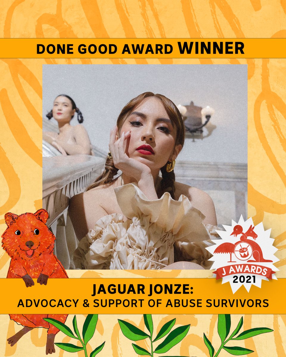 triple j (@triplej) on Twitter photo Congratulations to <a href="/JaguarJonze/">JAGUAR JONZE</a> on winning the 2021 Done Good J Award for her unstoppable advocacy for survivors within the Australian music industry. 👑 Congratulations to <a href="/JaguarJonze/">JAGUAR JONZE</a> on winning the 2021 Done Good J Award for her unstoppable advocacy for survivors within the Australian music industry. 👑