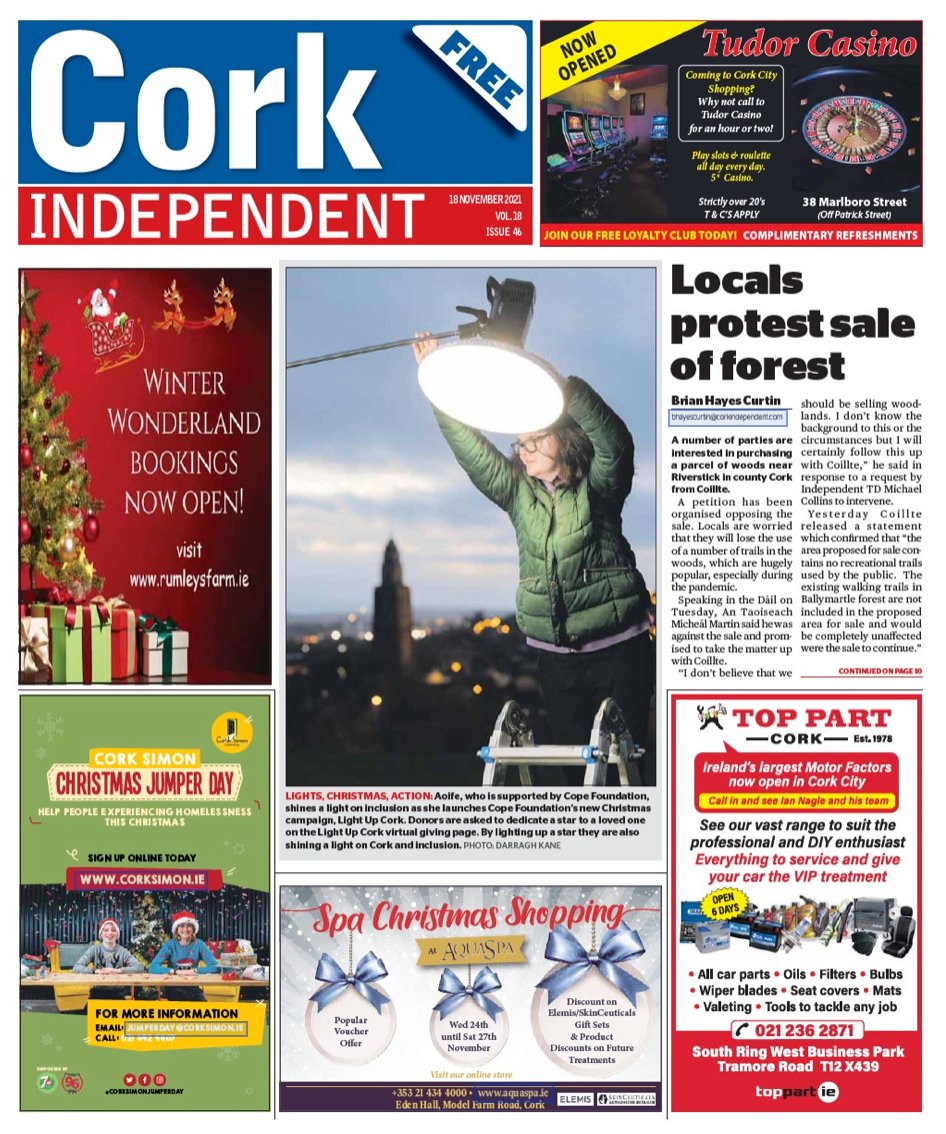 HealyComms's tweet photo. Fab picture of Aoife on the cover of the @corkindo launching the @CopeFoundation 'Light Up Cork' campaign and shining a spotlight on inclusion. https://t.co/Nx1Ds9tyQS
#Cork #CopeFoundation #inclusion #Christmas https://t.co/HKByYLGsRX
