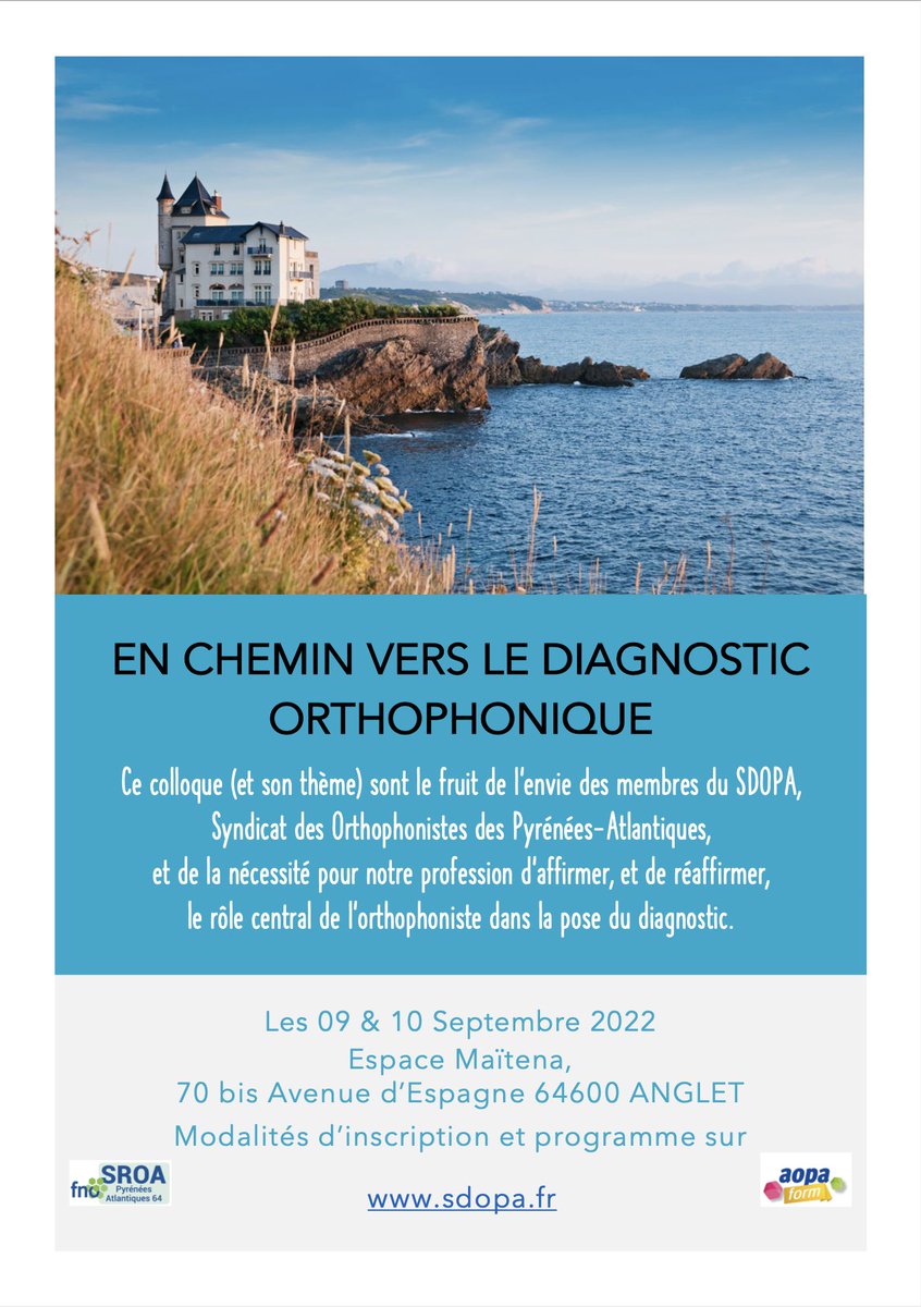 SDOPA64's tweet photo. ✨ Retrouvez-nous les 09 &amp; 10 Septembre prochain pour notre Premier Colloque 🎉
#Diagnostic
@orthophonistes https://t.co/DRUkHfDgNp