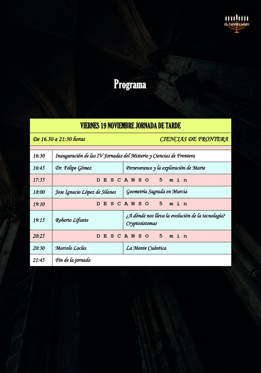 Puertasdcastill's tweet photo. IV JORNADAS DEL MISTERIO Y CIENCIAS DE FRONTERA Viernes 19/11/2021 (Tarde), Sábado 20/11/2021 (Mañana y Tarde)  y Domingo 21/11/2021  (Mañana y Tarde) en el C.C Puertas de Castilla . Entrada Gratis     #jornadasdelmisterio #PuertasdeCastilla #FernandoMullor #IVjornadasdelmisterio https://t.co/lC9VJGRYU5