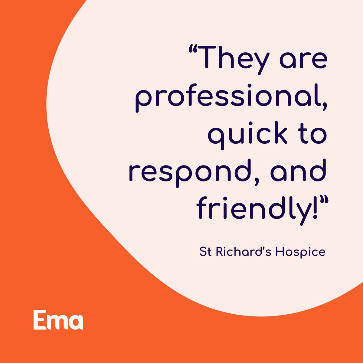 emagiving's tweet photo. What a wonderful review from St. Richard's Hospice.

At Ema, we strive to offer you flexibility, quick responses and friendly service. So it's great to hear that the charities who have used Ema for their digital #fundraising have noticed this!

#bespoke #design #review #charity https://t.co/l5LemGCdfD