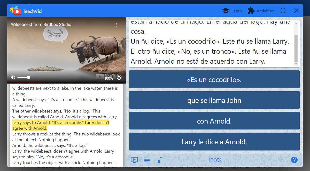 teach_vid's tweet image. 🇪🇸 Wildebeest / Gnus #movietalk
Multi-choice chunk rebuild activity with #ParallelText
teachvid.com/resource/8BED8…