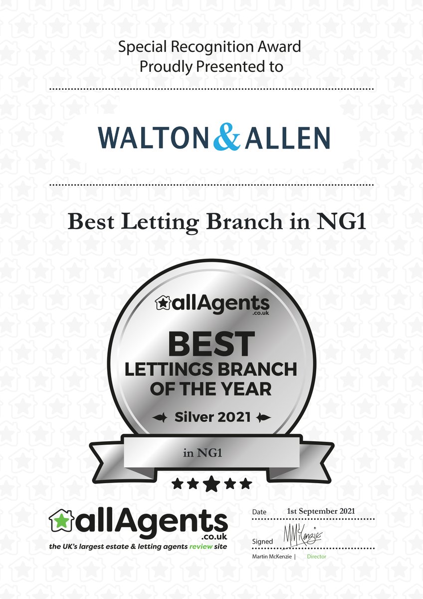 WaltonandAllen's tweet photo. We're proud to have been granted another award for the Best Lettings Branch of the Year in NG1, Nottingham! https://t.co/uj5SueNfOq