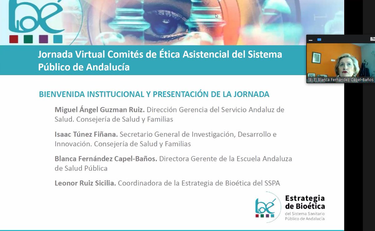 EASPsalud's tweet photo. Celebramos hoy en #EASPvirtual la Jornada de Comités de Ética Asistencial del Sistema Público de Andalucía
Cerca de 475 asistentes, 20 Comités de Ética Asistencial

#ComitésÉticaSSPA
Inauguran @miguelangelguru, @IsaacTunez y #GerenteEASP
https://t.co/IZjJKvtq1d https://t.co/KLSBd4Fx1l