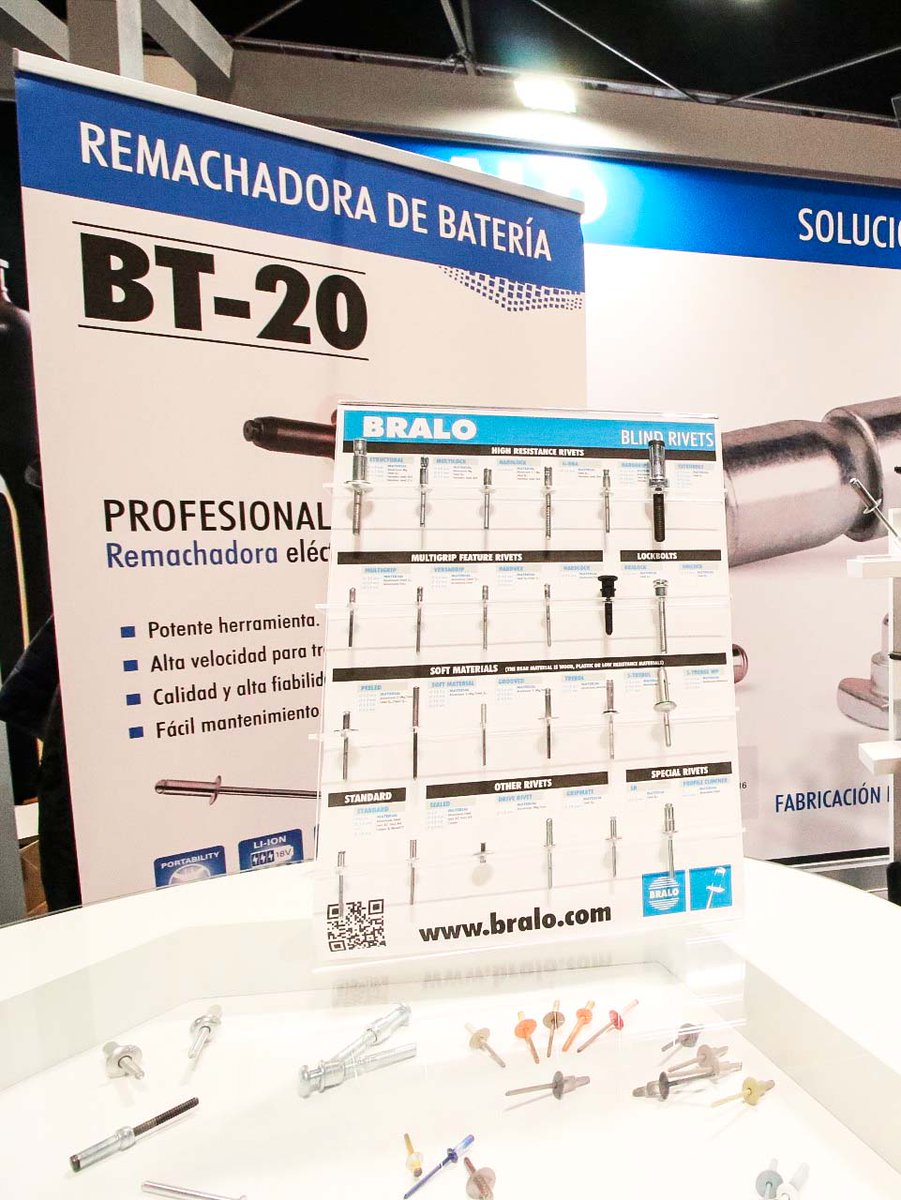 BRALO_es's tweet image. Don&apos;t miss the latest innovations from @BRALO_es in @MetalMadridEs! Special #fixings with personalized design according to your needs, battery #riveters and hydro-pneumatic #rivetingtools at stand 7G06. 
We are MANUFACTURERS and EXPERTS in quality #rivets and #rivetnuts