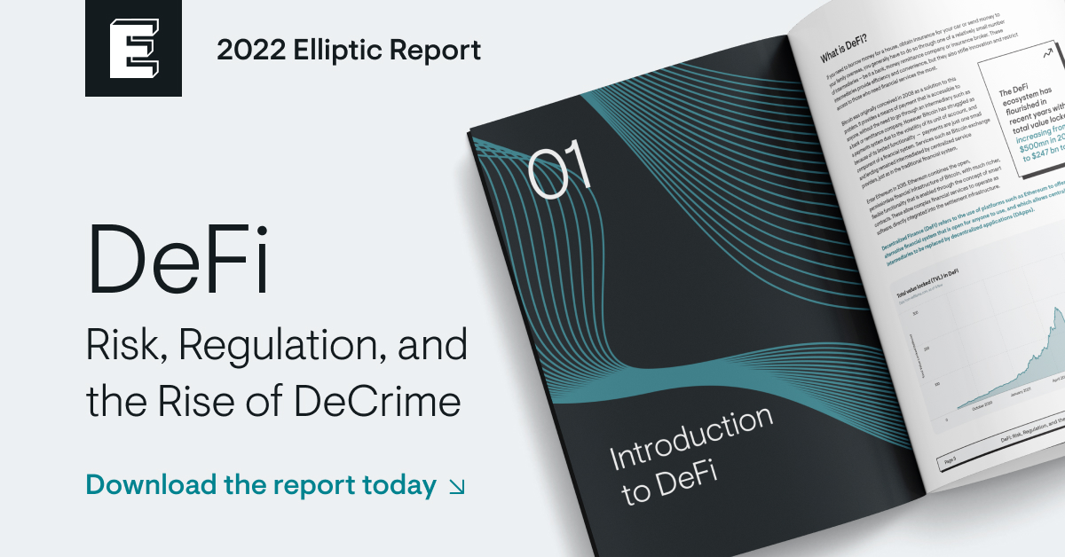 elliptic's tweet photo. Elliptic report hot off the press today, revealing #DeFi users and investors has suffered more than $12 billion in losses due to theft and fraud! 📰📣

DeFi: Risk, Regulation, and the Rise of #DeCrime
Get your copy today 👉https://t.co/QrLzPbR1qX

#Crypto #AML #riskmanagement https://t.co/9ilgCttiN7