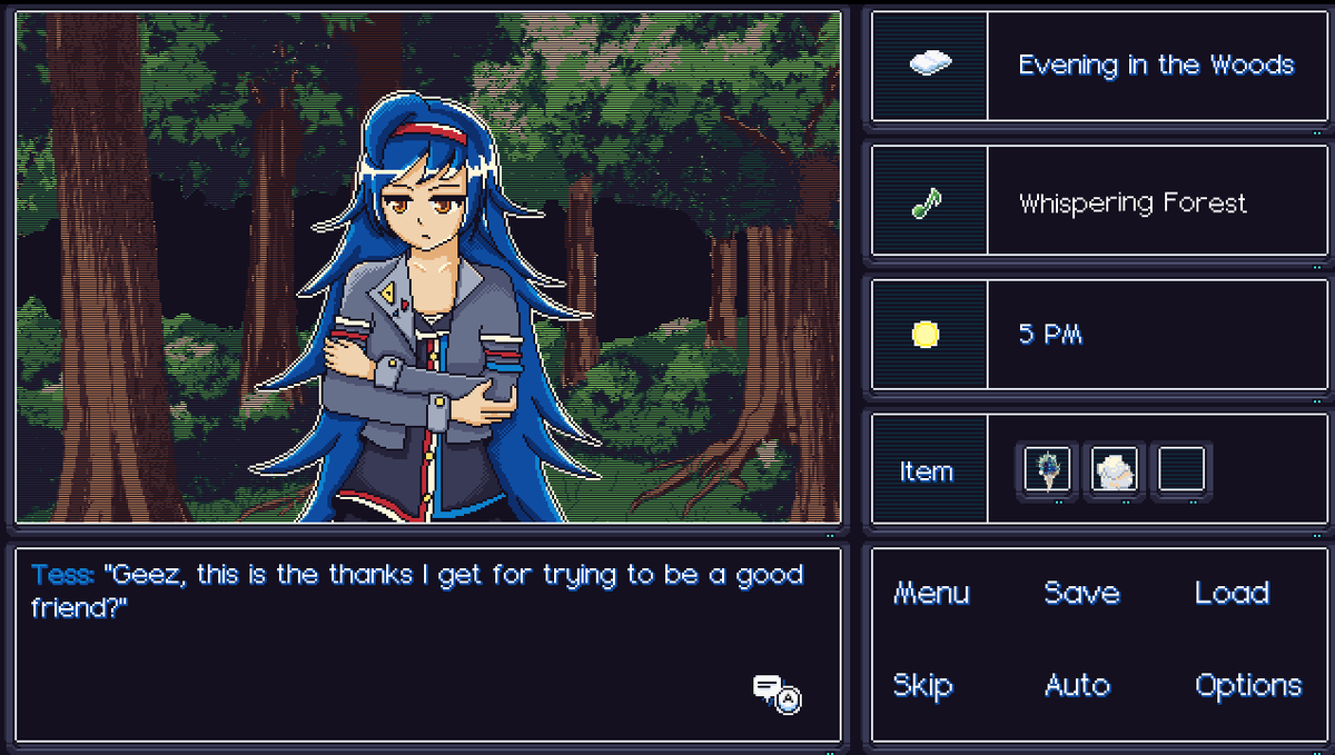 ProjectFrallen's tweet photo. Lazy week.
Here's a random screenshot of Tess.

#visualnovel #pixelart #indiedev https://t.co/vdq3clNzvA