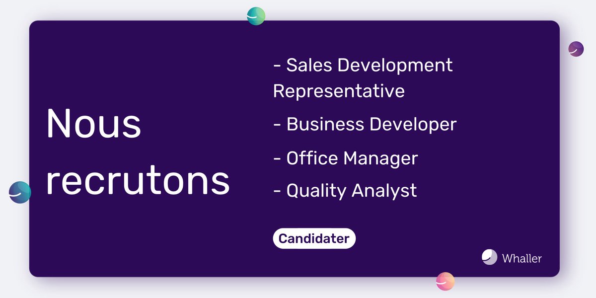 🤝 #Whaller #recrute
Nous sommes à la recherche de nouveaux talents pour renforcer nos équipes !
👋🏻 N’hésitez pas à candidater juste ici : bit.ly/3cD1oFp

#Recrutement