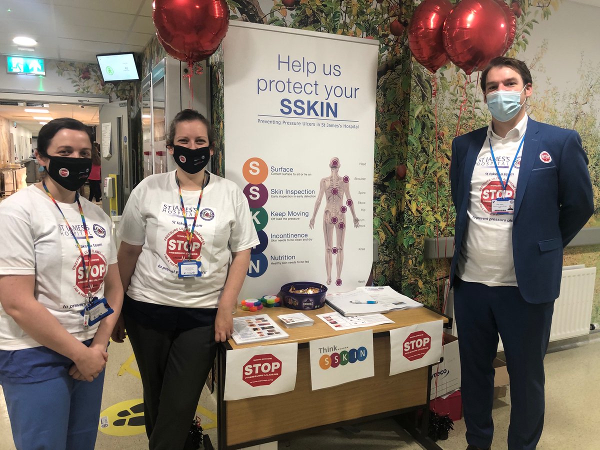 stjamesdublin's tweet photo. 95% of #PressureUlcers are preventable!
For #PressureUlcerAwarenessDay St James's Hospital staff are promoting the #SSKIN model
Make sure you're familiar with the #SSKIN model and remember, #ItTakesATeam #ToStopThePressure https://t.co/8HZ6Xwgigh
