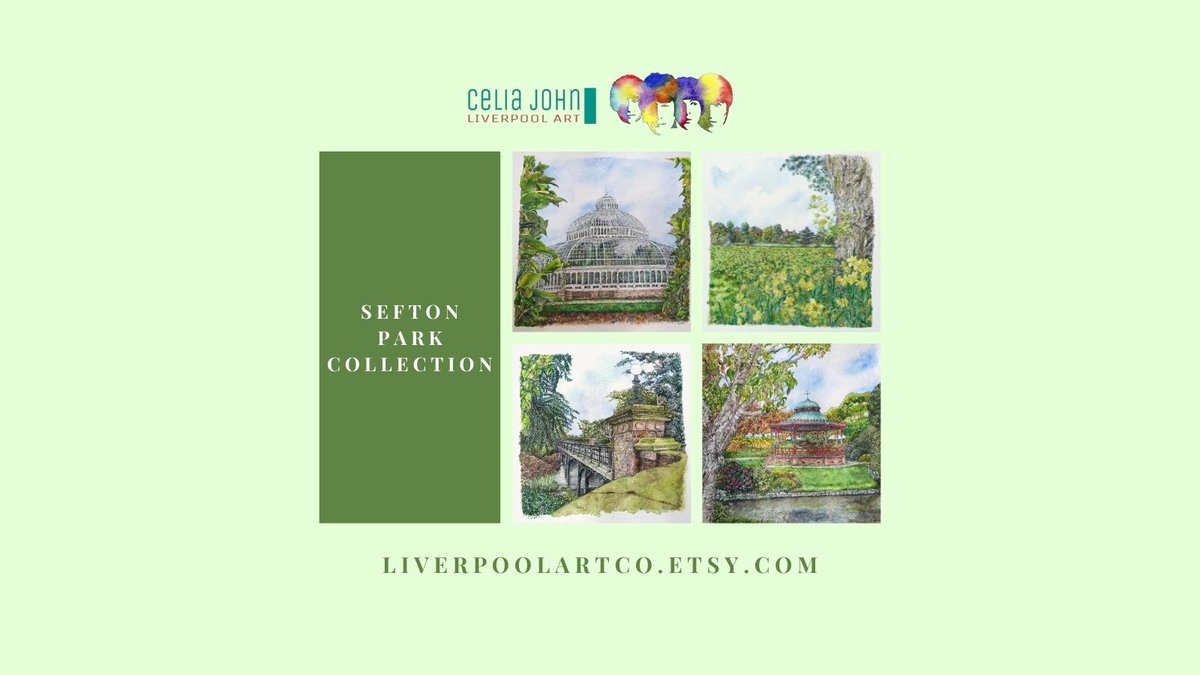 LiverpoolArtCo's tweet photo. I love Sefton Park, it holds lots of special memories for me. So it was a joy to paint my #SeftonPark Collection. The four paintings are The Bandstand, The Palm House, Field of Hope &amp; Bridge Over the Fairy Glen. Prints are available in 4 sizes at https://t.co/nbht6HMjdw https://t.co/NX1R9gDmxx