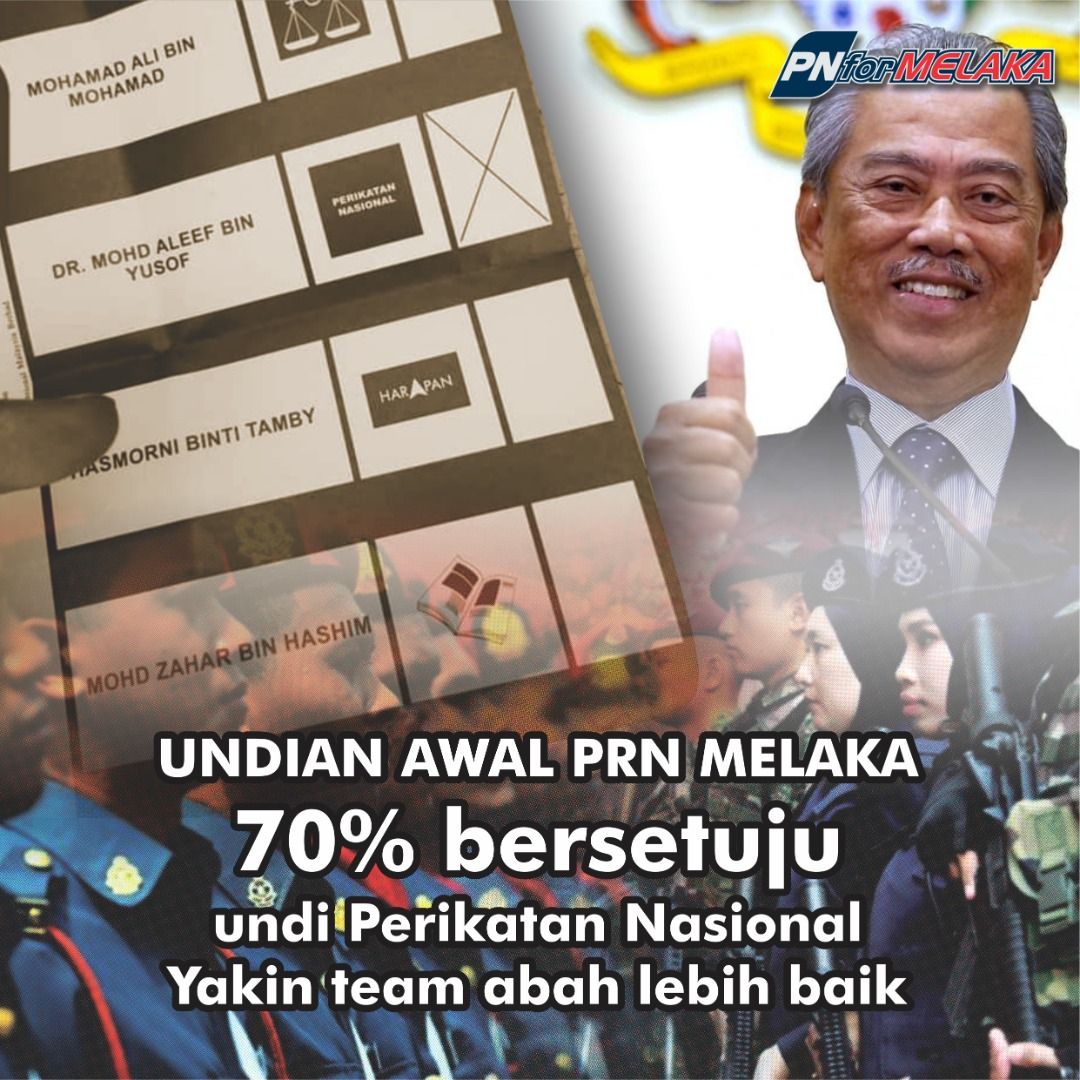 PNForMelaka's tweet photo. Tahniah PN.. keputusan tidak rasmi undi awal menunjukkan PN dihadapan..

Untuk pengundian seterusnya undilah PERIKATAN NASIONAL parti yg terbukti berintegriti, membela nasib rakyat walaupun diuji dengan pandemik Covid-19. 

#MelakaPilihPN 
#melakabersamaabah 
#MelakaSayangAbah https://t.co/Pp9Bvpu4aT