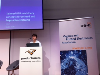 Yesterday our expert <a href="/AndreaGlawe/">Andrea Glawe</a> spoke about "Tailored R2R machinery concepts for printed and large area electronics" at the Innovation Forum, hall B2 as part of the "OE-A seminars" by <a href="/OEAonline/">@OEAonline</a>. #printedelectronics #innovation #productronica