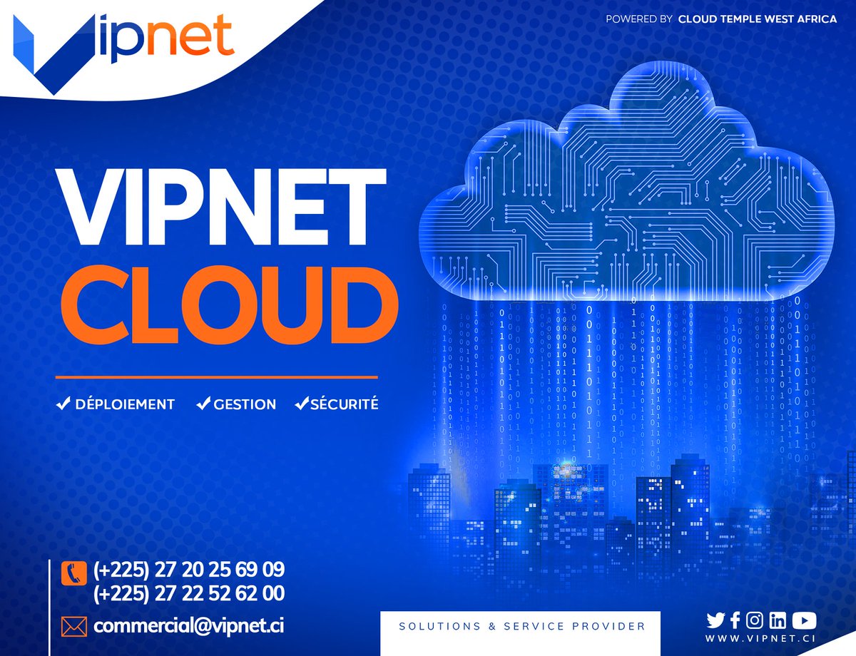 VIPNET_CI's tweet photo. #VIPNETCI se positionne comme opérateur de services Cloud et intégrateur d'infrastructures virtuelles de confiance pour type d'entreprises.

➡️ une présentation? un devis? Contactez-nous:
📞 (+225) 27 20 25 69 09 
📩  commercial@vipnet.ci

#cloudcomputing 
#cloud 
#entreprises https://t.co/8Yc3igATJq