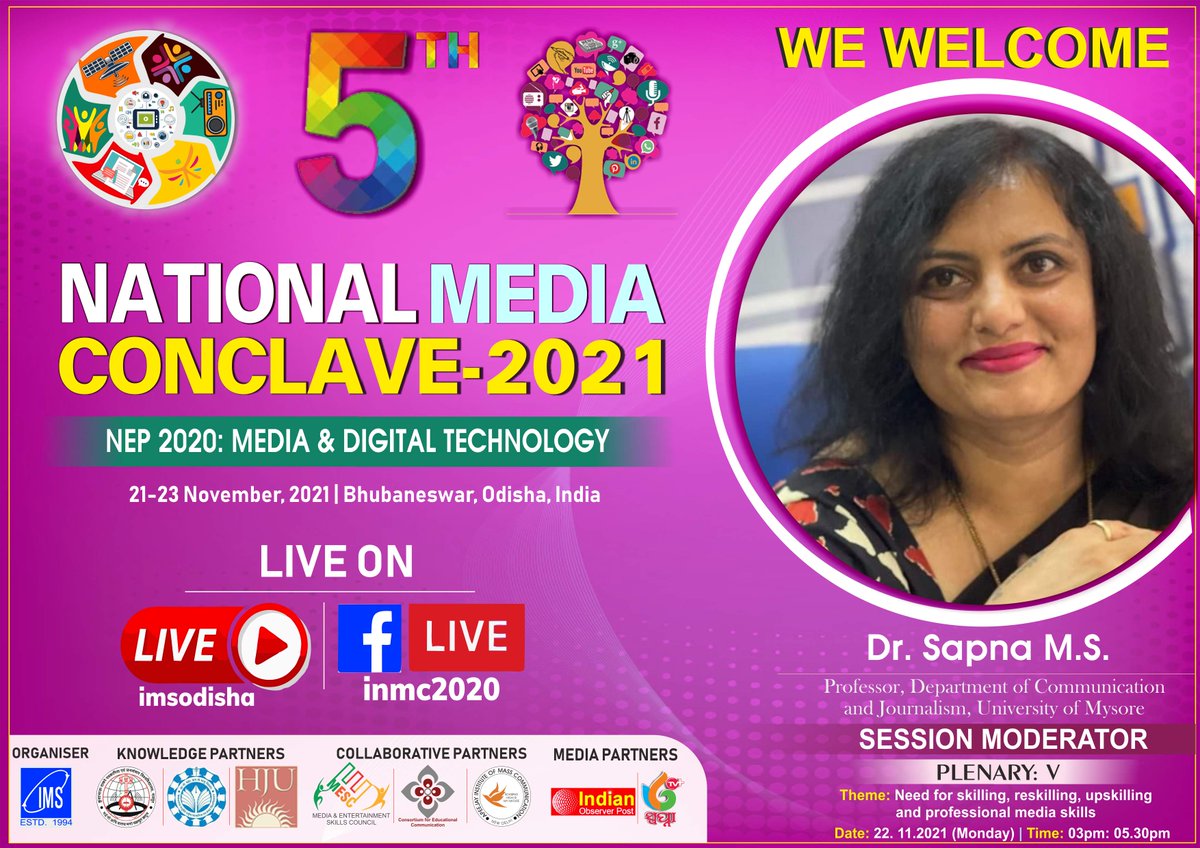 imsnmc's tweet photo. The more we give importance to skill development, the more competent our youths will be. Hear from Professor Dr #Sapna MS from @uom_icd at #NMC2021. #PLENARY_SESSION-5: Need for skilling, reskilling, upskilling and professional media skills. #MediaConclave #MediaMahakumbha https://t.co/DyyB9ELDQQ