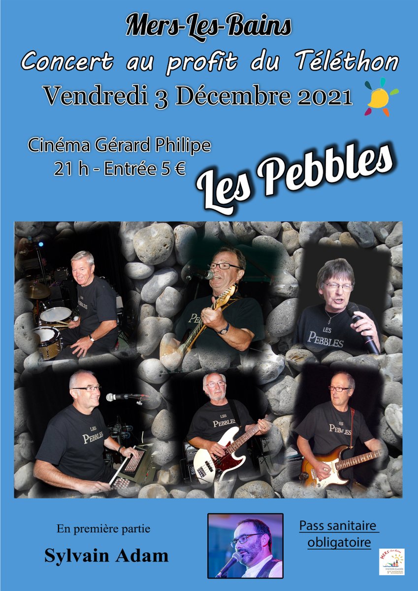 LesPebbles's tweet photo. Bonjour, retrouvez nous pour un concert au profit du Téléthon le vendredi 3 décembre 2021 à 21 h au cinéma Gérard Philipe de Mers-les-bains.
Première partie assurée par Sylvain Adam

Entrée : 5 euros

Pass sanitaire obligatoire. https://t.co/gM9md3c36C