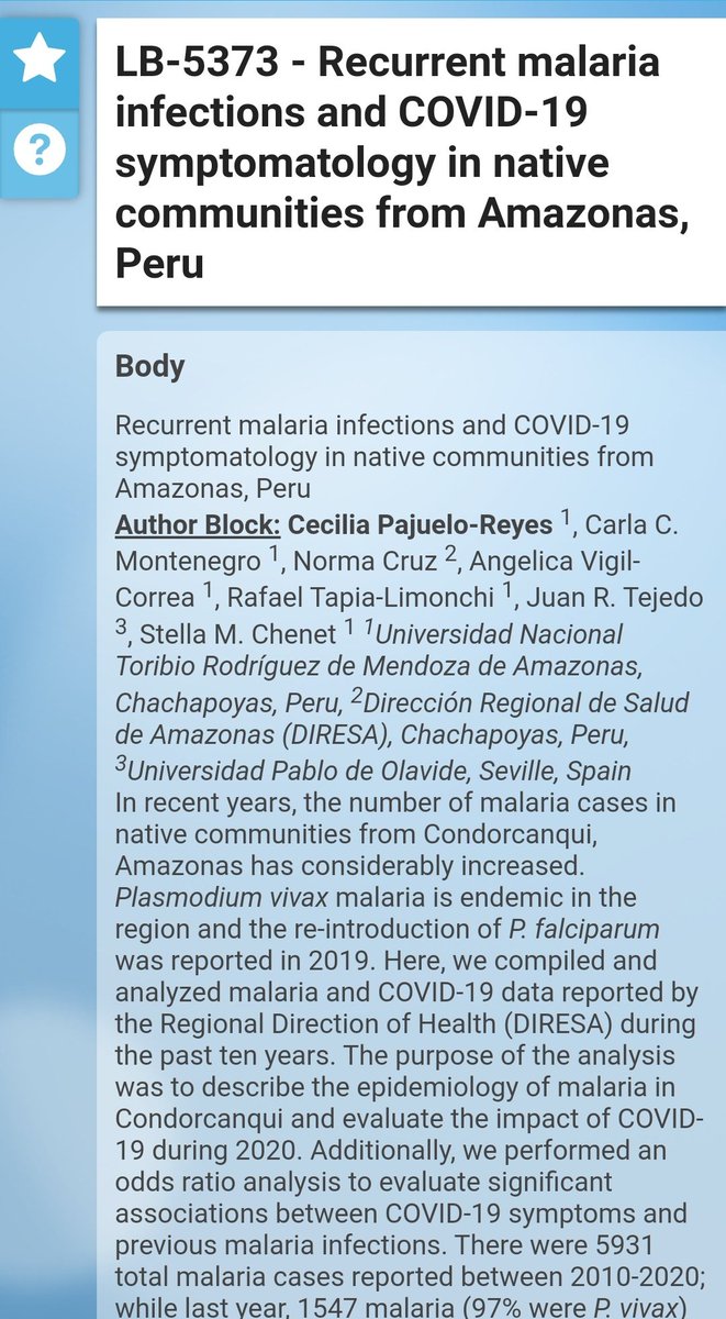 CeciliaPR2's tweet photo. @ASTMH #TropMed21 has already started!
The @iet_untrm from Amazonas, Perú is presenting 3 amazing posters, one of these about malaria reinfections and COVID-19.
I invite you to join to the Poster Presentation (LB-5373), November 20,11 am - 12:30 pm GMT-5. 
#ASMTH #IamTropMed https://t.co/gz6H5mWeKe