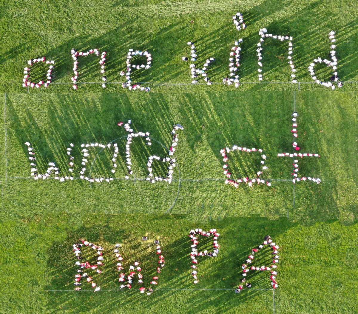 All the children from Year 1 to 6 wrote a kind word on a whiteboard. We talked about the power of one kind word, but how when many were put together, the message is stronger. Thank you so much to our drone pilot for making our vison a reality.~#OneKindWord #AntiBullyingWeek