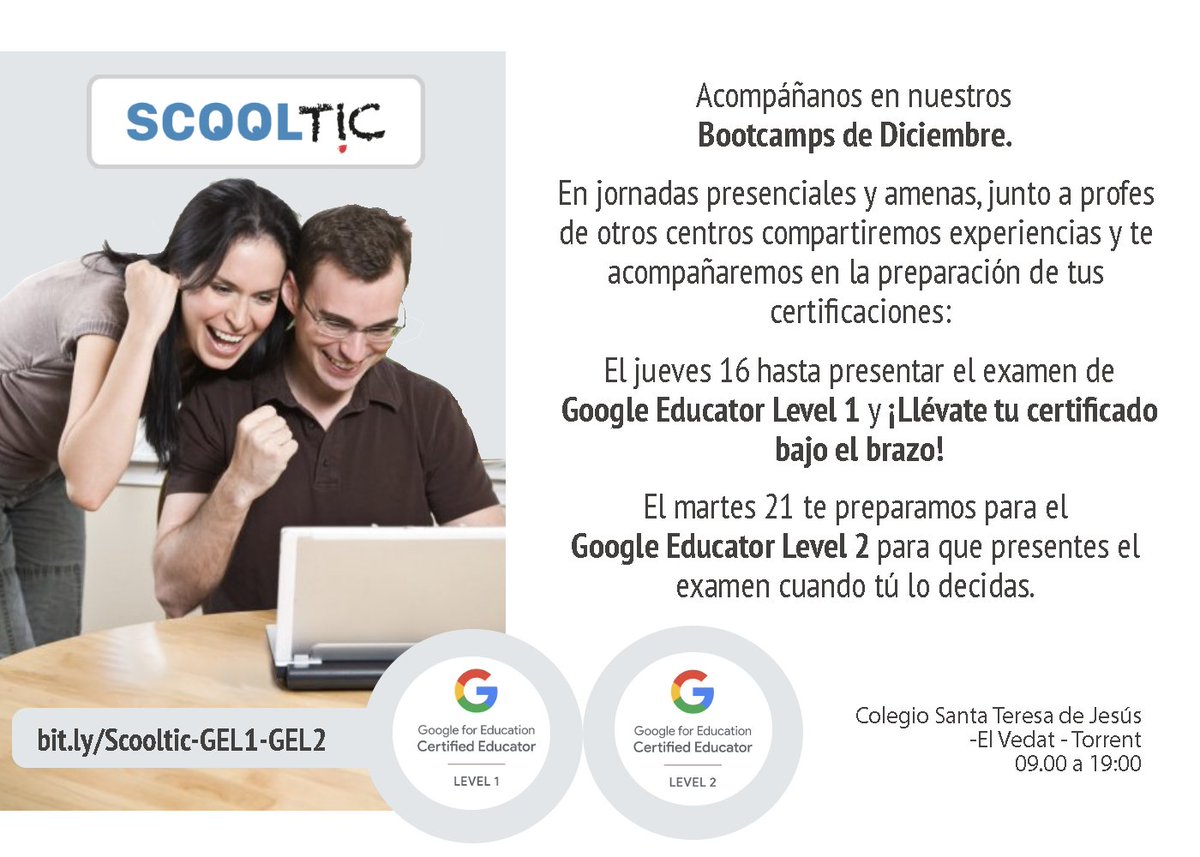 serlopord's tweet photo. #Bootcamp #GoogleWorkspace #Scooltic 2021: Más de 500 profesores Valencianos ya disponen de su certificación como Google Educator Level 1, no pierdas la oportunidad de conseguirlo. Más información: https://t.co/gmRNwLvPlt
@campuspdi @eliseovercher @chusohh5 @kgalvan71 https://t.co/cntFo3EOH4