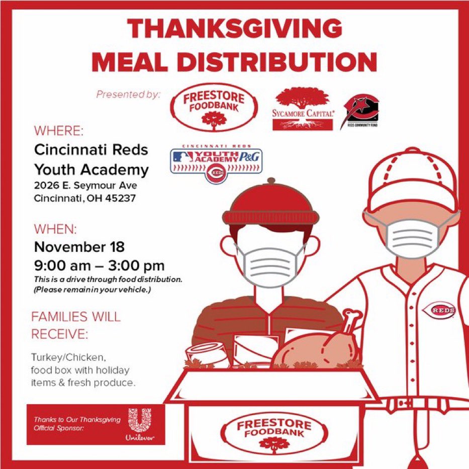 <a href="/FOX19Tricia/">Tricia Macke</a> If prices are too high and you or someone you know needs some help this Thanksgiving please come to our Thanksgiving Meal Distribution today! We are partnering with <a href="/Reds/">Cincinnati Reds</a> and <a href="/RedsCommunity/">Reds Community Fund</a> at their Youth Academy.