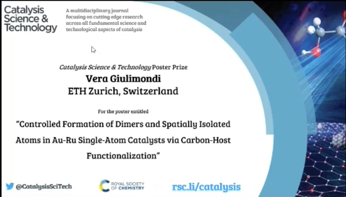 catalysis_eth's tweet photo. Congratulations to Vera Giulimondi @catalysis_eth for her poster prize at #CST10 @CatalysisSciTec 🥳 https://t.co/wYNkzP686D