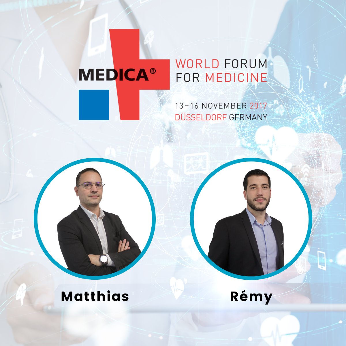 AguilaTech's tweet photo. 📣 Les 17 et 18 novembre, nous sommes présents sur le Salon #MEDICA de Düsseldorf, en Allemagne.
Nous vous parlerons d’un de nos sujets de prédilection : les Dispositifs Médicaux, de leur Expertise, réglementaire à leur Ingénierie.
Retrouvez Matthias et Rémy lors de ces 2 jours ! https://t.co/5lZGjCpBYX