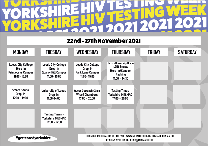 mesmachealth's tweet photo. THREAD They're here! 🤩 Take a look at our timetables for all the testing going on with MESMAC for Yorkshire HIV Testing Week

First up - Leeds!

#GetTestedYorkshire #HIV #STI #HIVAwareness #EndTheStigma #GetTested https://t.co/Cop2nwwDEj