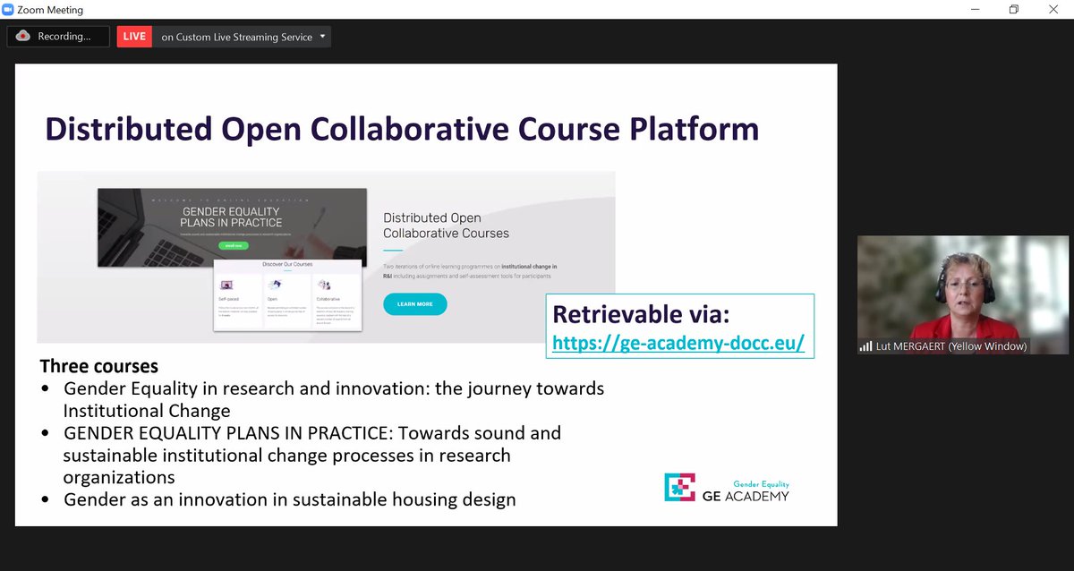 GEAcademy_eu's tweet photo. 🔴Final Event updates!

@MyYellowWindow research director and leader of the scientific coordination of the project, Lut Mergaert, discusses the sustainable outcomes of GE Academy, that will be valuable resources for gender trainers.

#GEAcademy #gendercapacitybuilding #EU #H2020 https://t.co/1xqV6C4G6Z