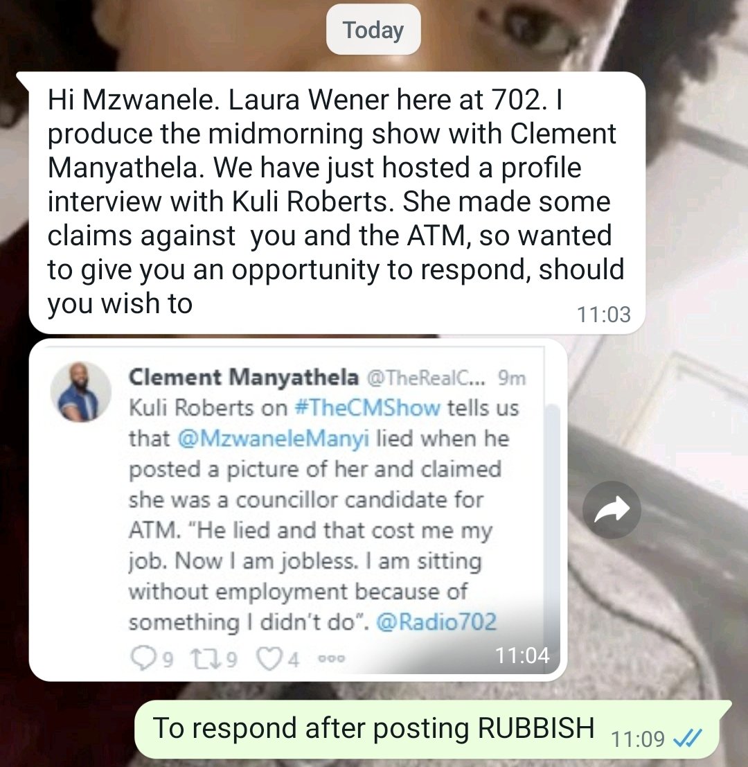 MzwaneleManyi's tweet photo. In @Radio702 they 1st Tweet RUBBISH about you and then ask you to come on radio to defend. 
And then we must accept that @TheRealClementM is a professional that does his work without fear or favour. What nonsense!! https://t.co/AtixcYX0xN