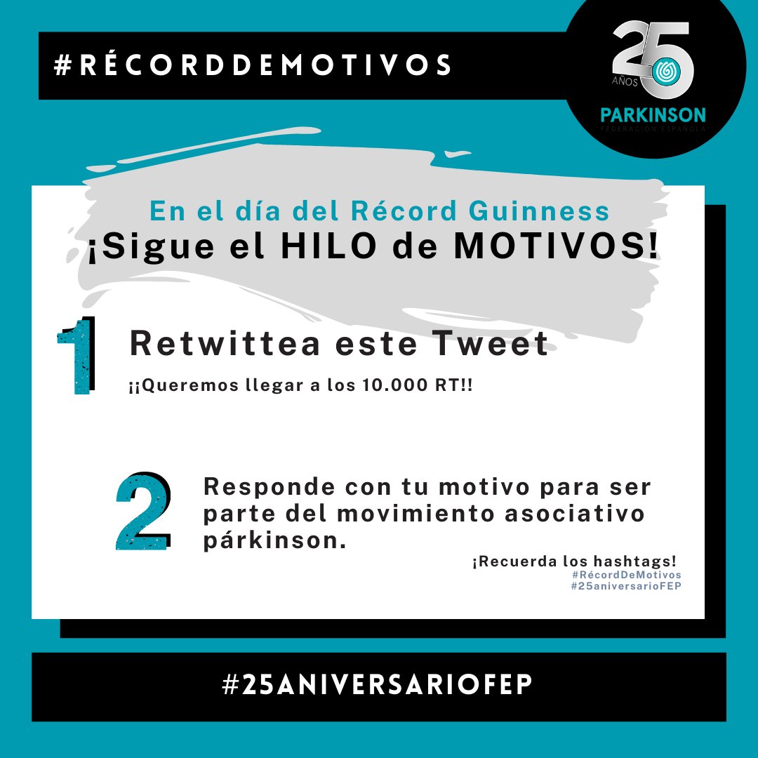 ParkinsonFEP's tweet photo. #RécordDeMotivos 🧩

El motivo de la Federación Española de Párkinson para existir es dar voz y apoyo a las 160.000 personas que conviven con el #párkinson en España. 

#25AñosDeMotivos 🎈 #25AniversarioFEP

¿CUÁL ES TU MOTIVO? 🧵Abrimos HILO 🧵 https://t.co/CiVXJcuYDP
